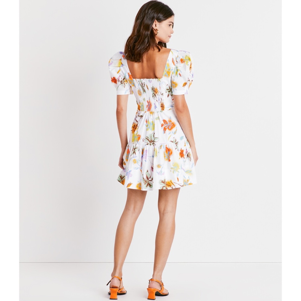 Tanya Taylor NWT Puff Sleeve Tiana Dress, Lily Haze Optic White, Size 6 Women's